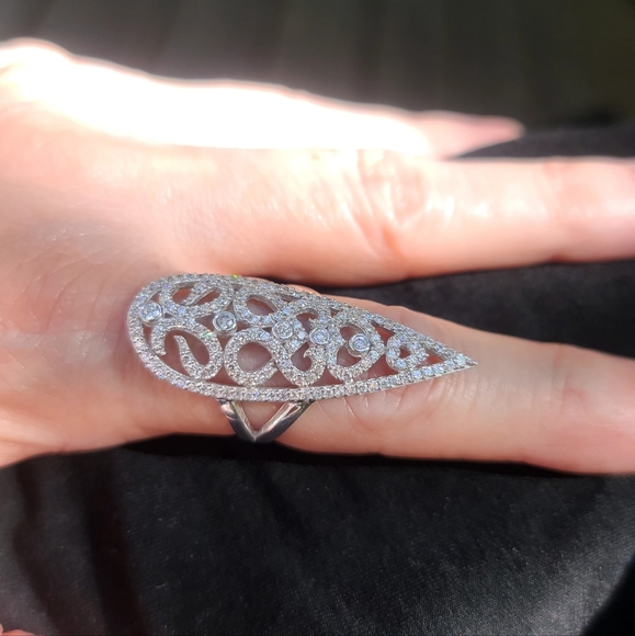 Sterling spike ring w/white sapphires & topaz sz8 - Picture 12 of 13